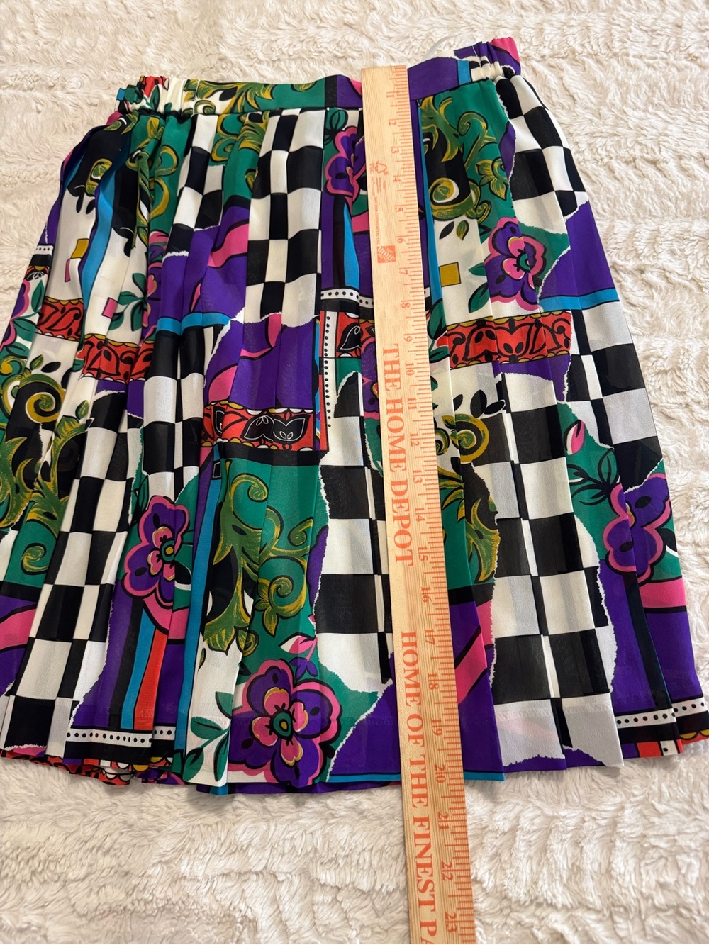 VINTAGE 80s/90s COLORBLOCK CHECKERBOARD PLEATED MIDI SKIRT - Picture 2 of 4